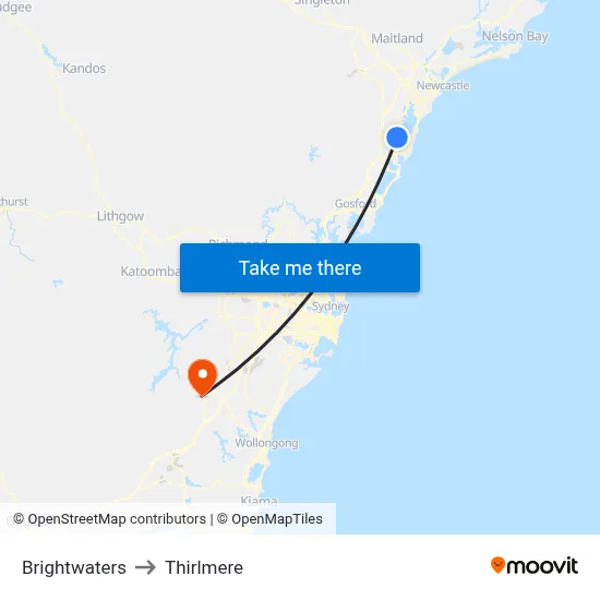 Brightwaters to Thirlmere map