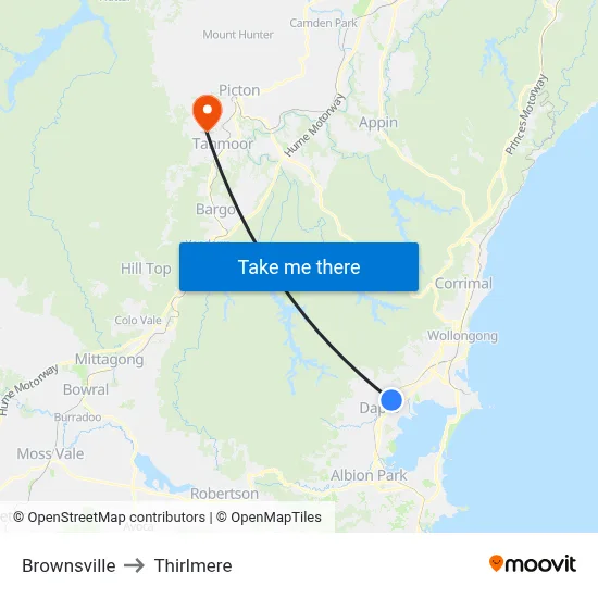 Brownsville to Thirlmere map