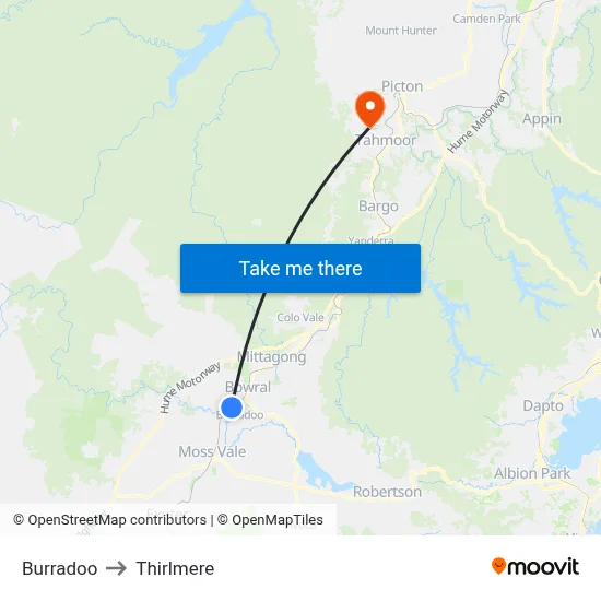 Burradoo to Thirlmere map