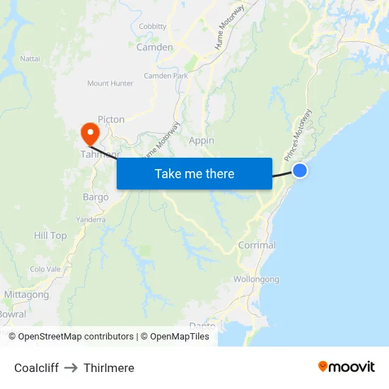 Coalcliff to Thirlmere map