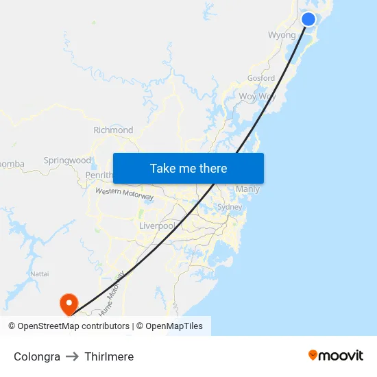 Colongra to Thirlmere map