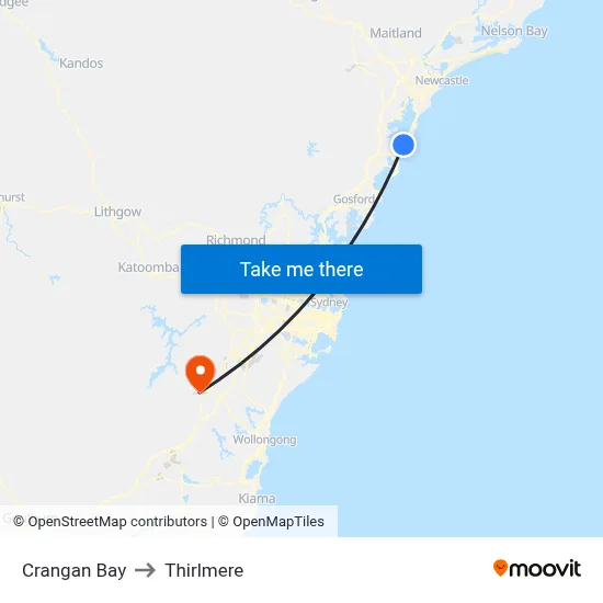 Crangan Bay to Thirlmere map