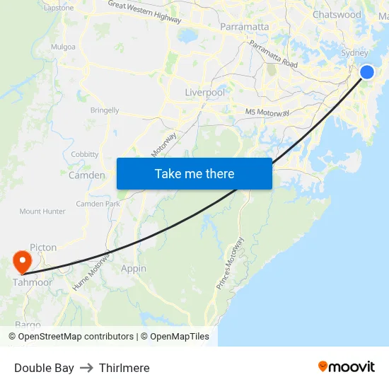 Double Bay to Thirlmere map