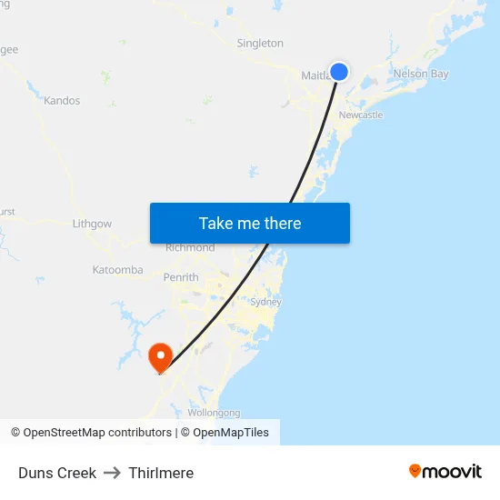 Duns Creek to Thirlmere map