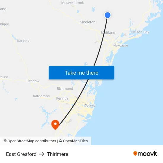 East Gresford to Thirlmere map