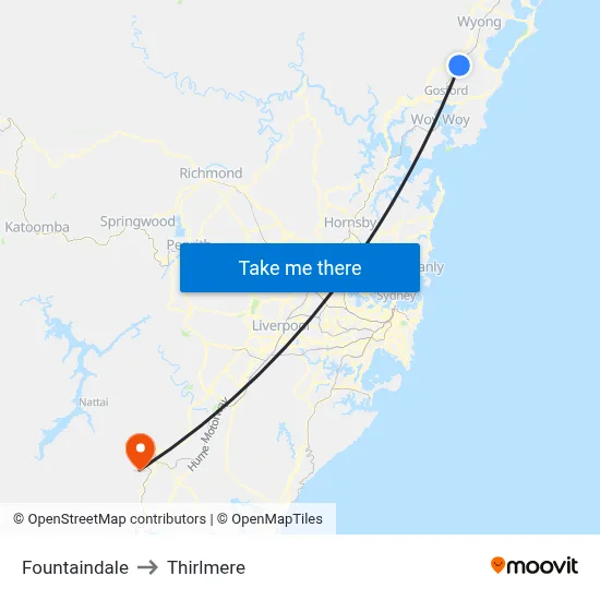 Fountaindale to Thirlmere map
