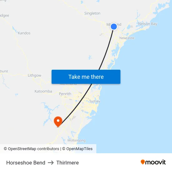Horseshoe Bend to Thirlmere map