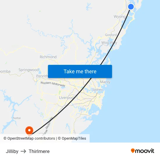 Jilliby to Thirlmere map