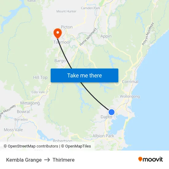 Kembla Grange to Thirlmere map