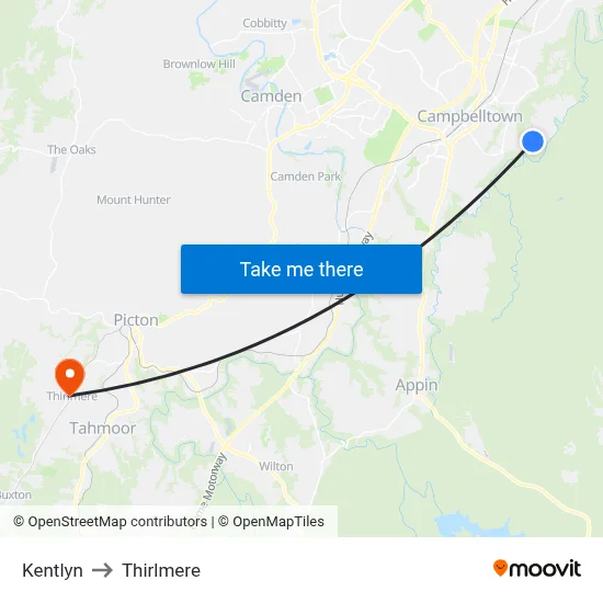 Kentlyn to Thirlmere map