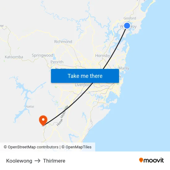 Koolewong to Thirlmere map