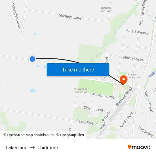 Lakesland to Thirlmere map