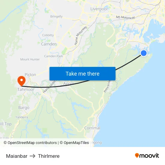 Maianbar to Thirlmere map