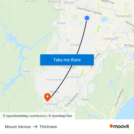 Mount Vernon to Thirlmere map