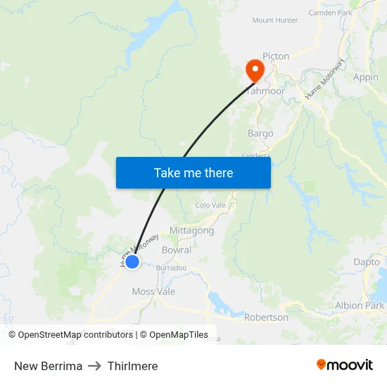 New Berrima to Thirlmere map