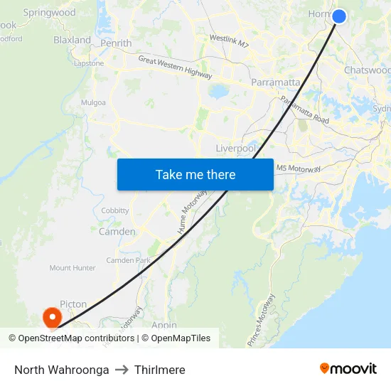 North Wahroonga to Thirlmere map