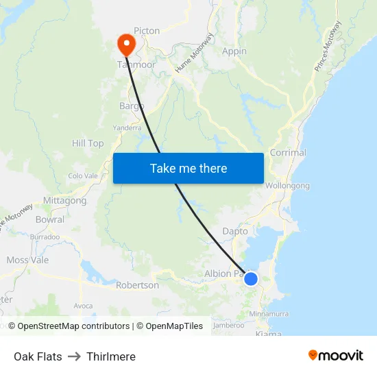 Oak Flats to Thirlmere map