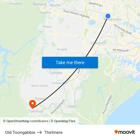 Old Toongabbie to Thirlmere map