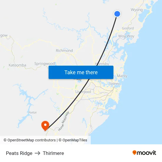 Peats Ridge to Thirlmere map