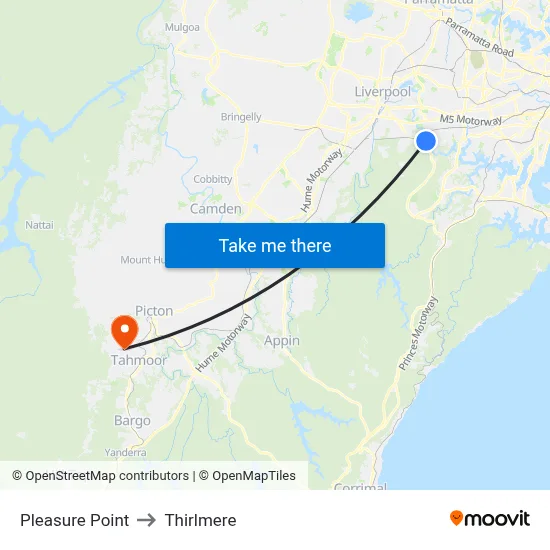Pleasure Point to Thirlmere map