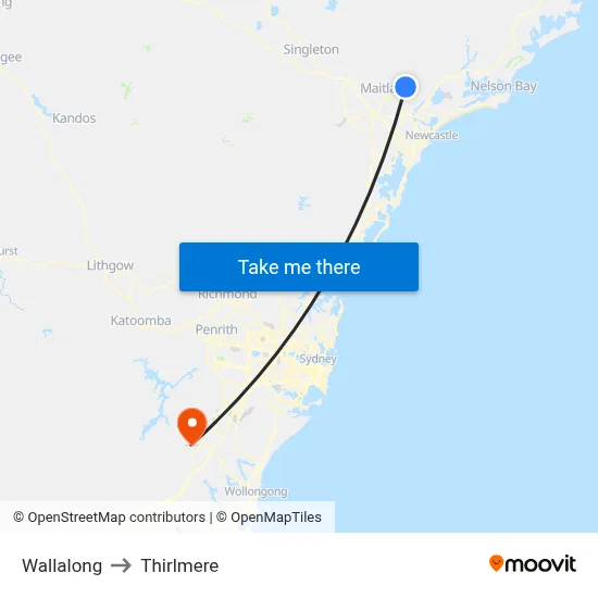 Wallalong to Thirlmere map