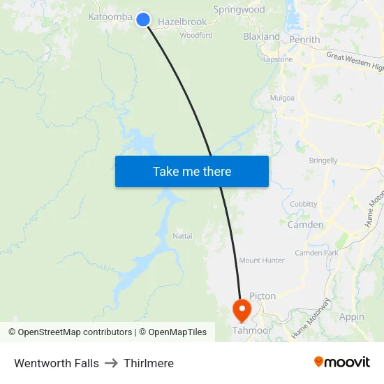 Wentworth Falls to Thirlmere map