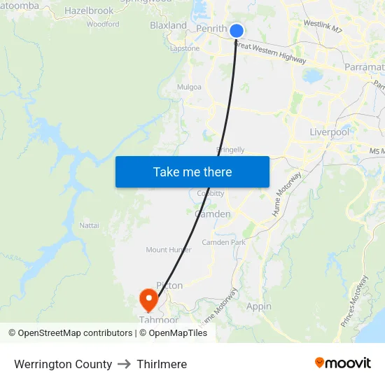 Werrington County to Thirlmere map