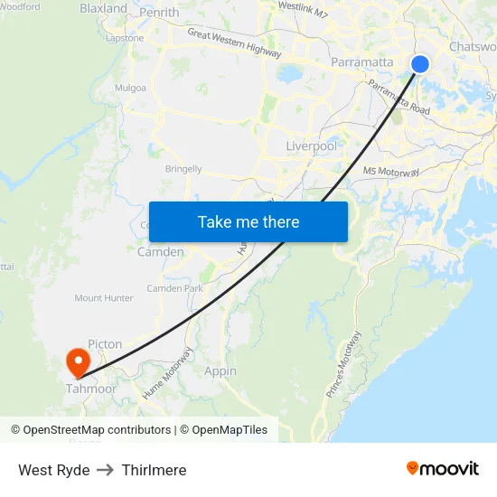 West Ryde to Thirlmere map