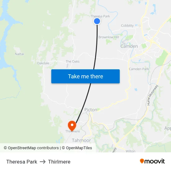 Theresa Park to Thirlmere map