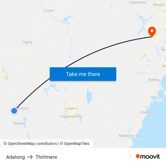 Adelong to Thirlmere map