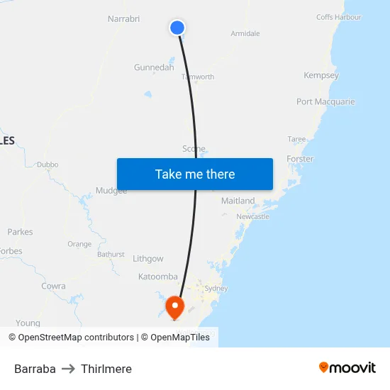 Barraba to Thirlmere map