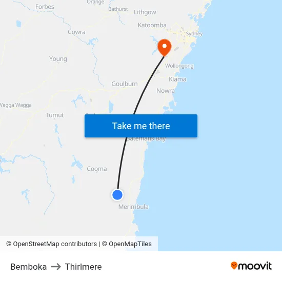 Bemboka to Thirlmere map