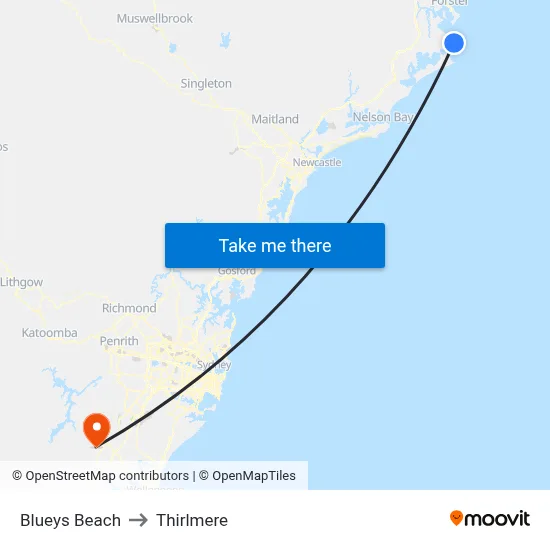 Blueys Beach to Thirlmere map