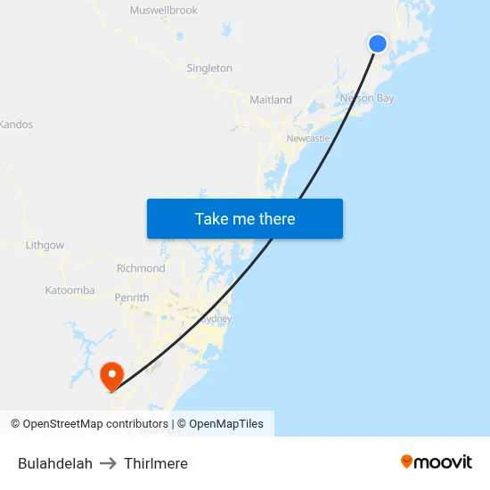Bulahdelah to Thirlmere map