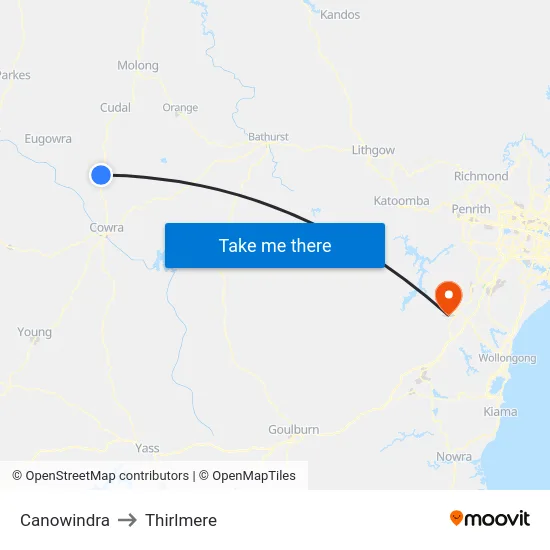Canowindra to Thirlmere map