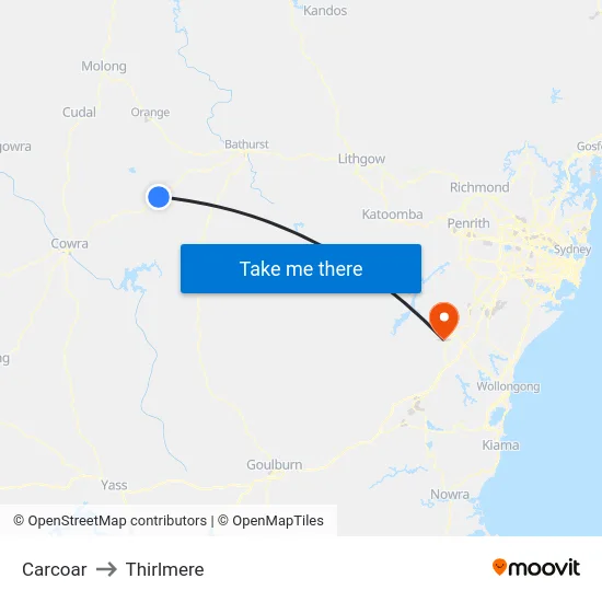 Carcoar to Thirlmere map