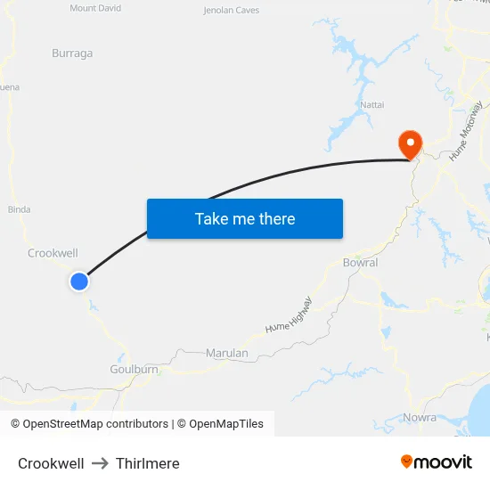 Crookwell to Thirlmere map