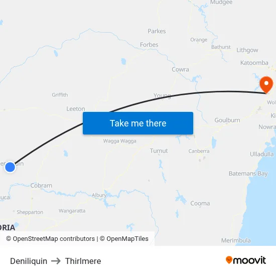 Deniliquin to Thirlmere map