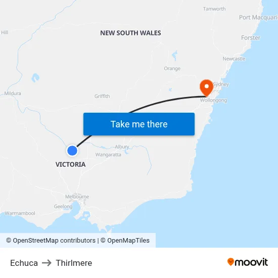 Echuca to Thirlmere map