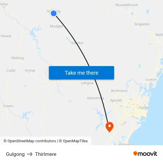 Gulgong to Thirlmere map