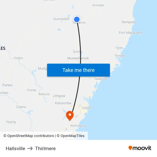 Hallsville to Thirlmere map