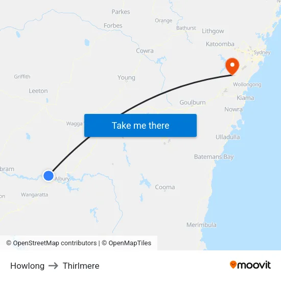Howlong to Thirlmere map