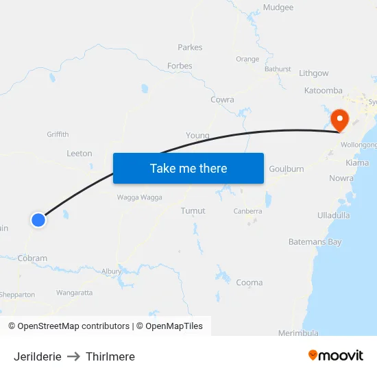 Jerilderie to Thirlmere map