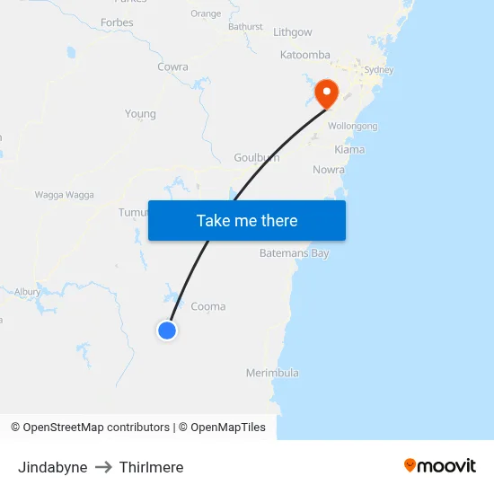 Jindabyne to Thirlmere map