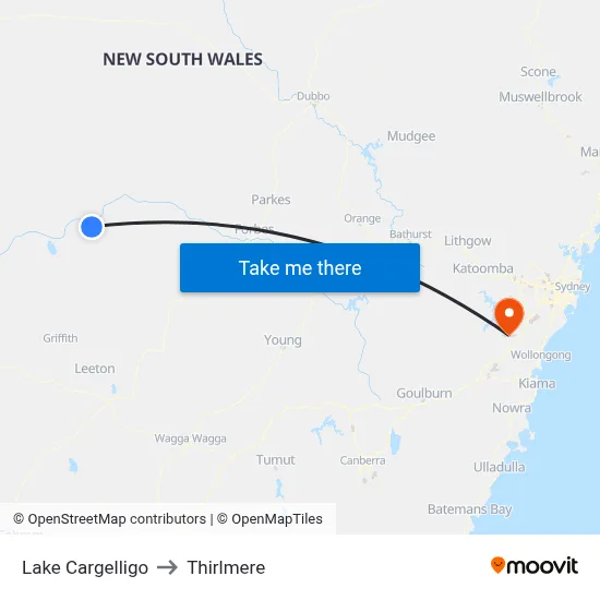 Lake Cargelligo to Thirlmere map