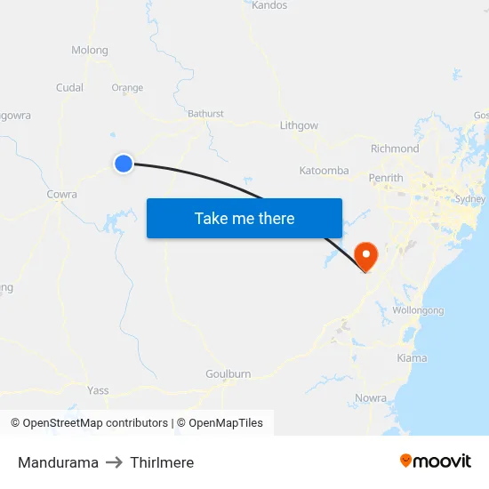 Mandurama to Thirlmere map