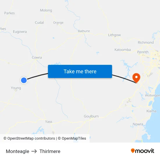 Monteagle to Thirlmere map