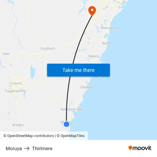 Moruya to Thirlmere map