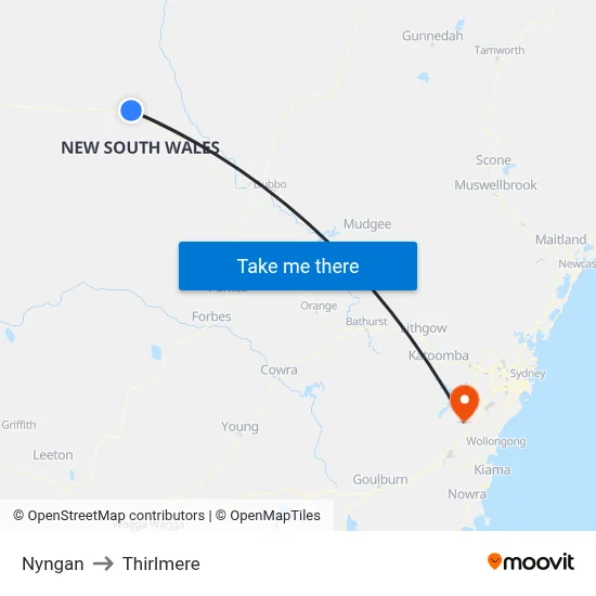 Nyngan to Thirlmere map