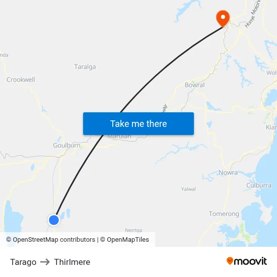 Tarago to Thirlmere map